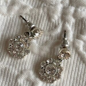 Silver Crystal Flower Earrings